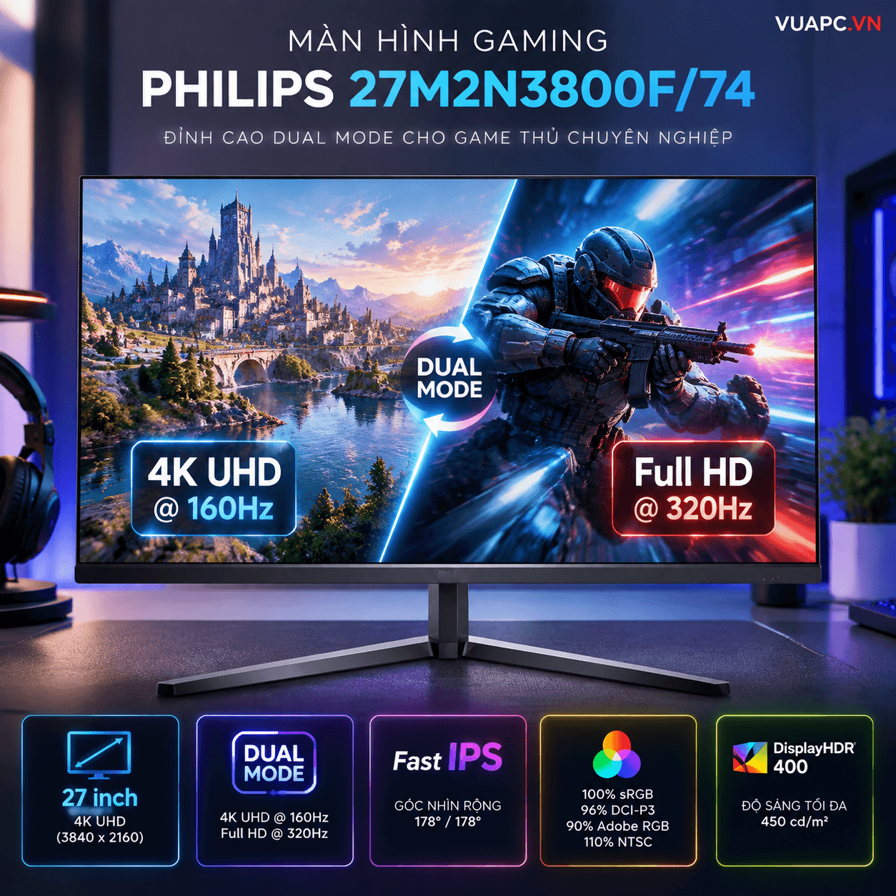 Màn hình Gaming Philips 27M2N3800F/74 | 27 inch, 4K/UHD, 160Hz, IPS