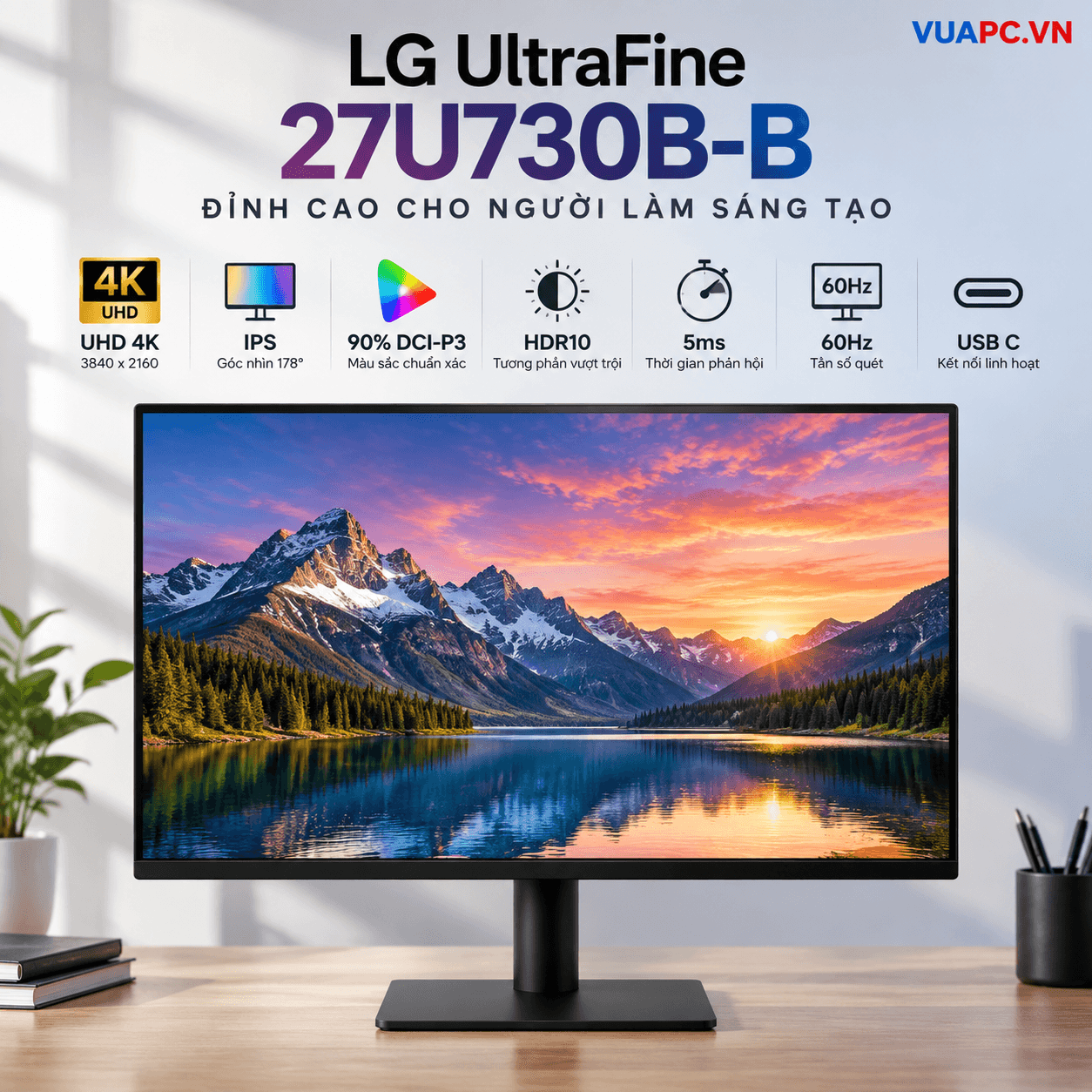 Màn hình 4K LG UltraFine 27U730B-B | 27 inch, UHD, IPS, 60Hz, 5ms, USB C