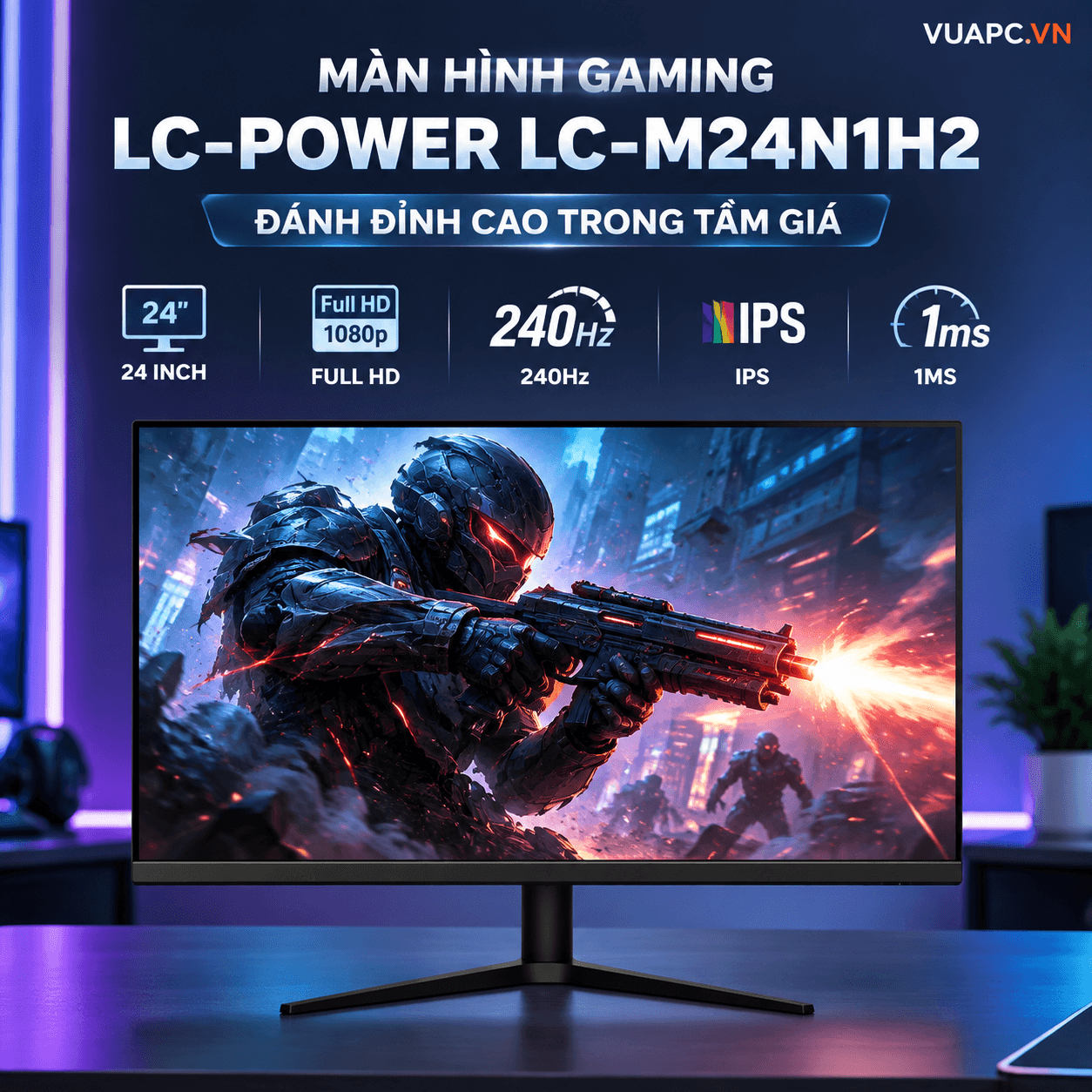 Màn hình Gaming LC-POWER LC-M24N1H2 | 24 inch, Full HD, 240Hz, IPS, 1ms