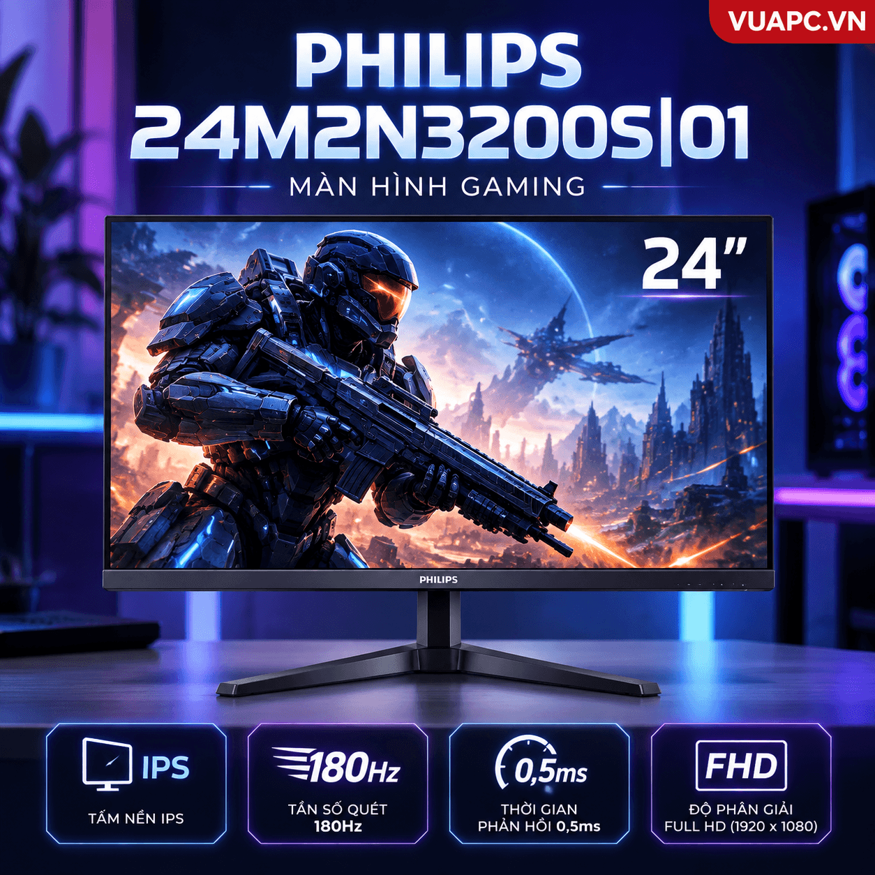 Màn hình gaming Philips 24M2N3200S|01 (Flat|IPS|24 inch|180Hz|FHD|0,5ms) 