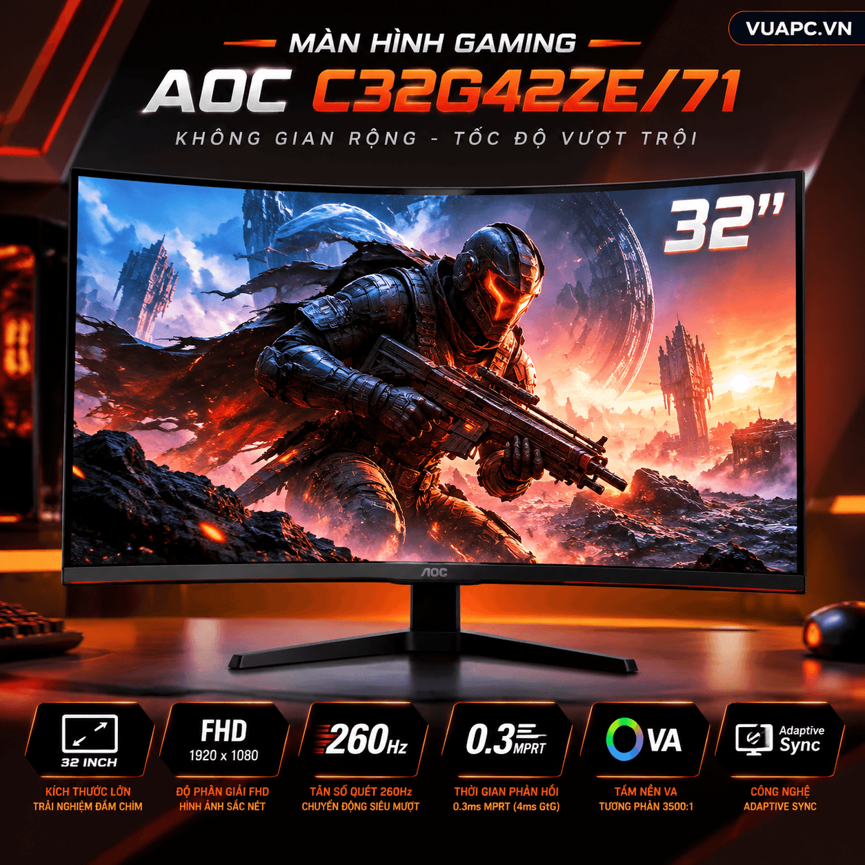 Màn hình Gaming AOC C32G42ZE/71 | 32 inch, FHD, 260Hz, VA