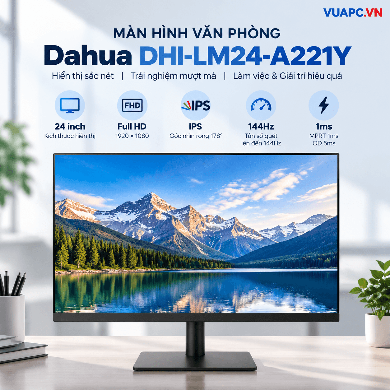 Màn hình Văn phòng Dahua DHI-LM24-A221Y | 24 inch, Full HD, IPS, 144Hz