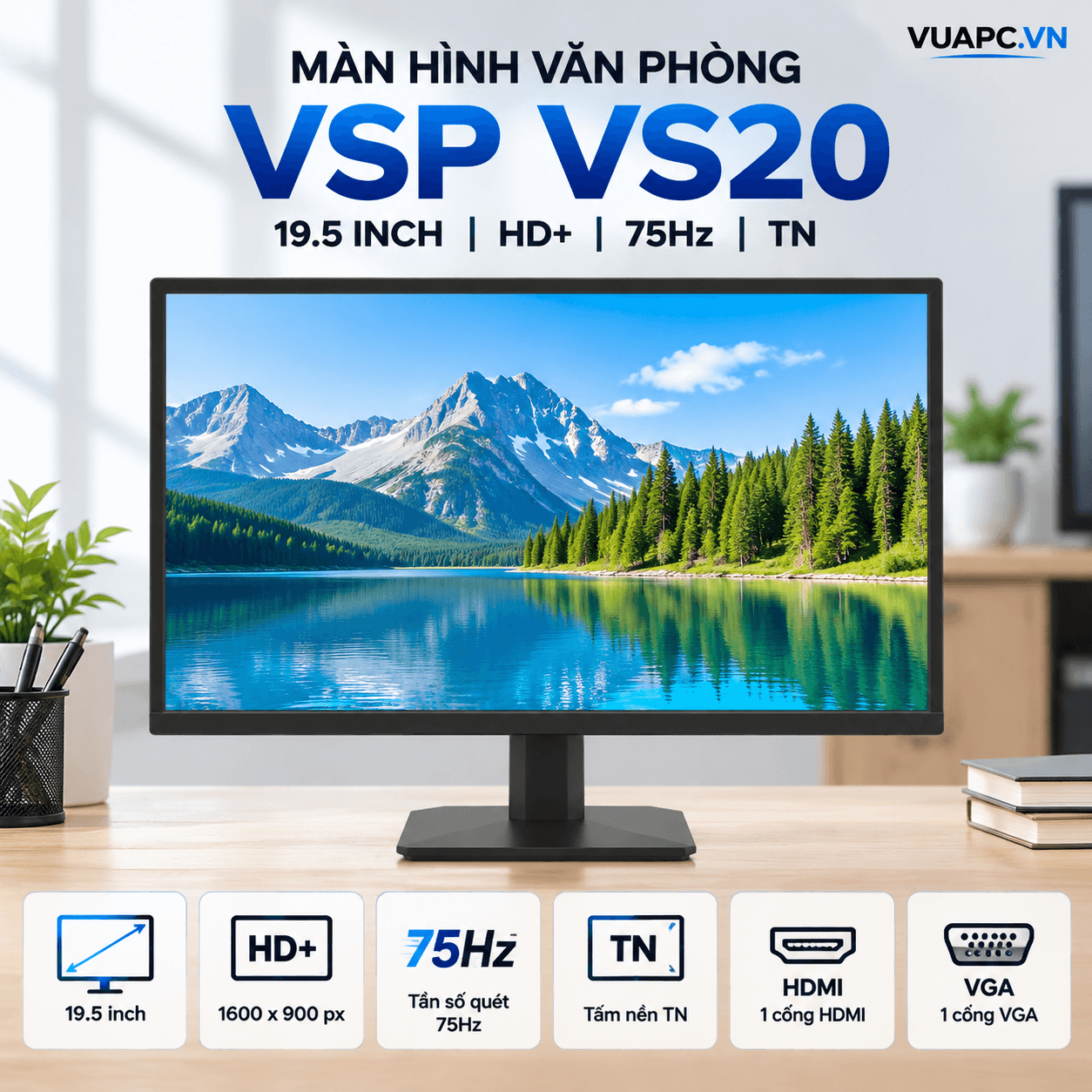 Màn hình Văn phòng VSP VS20 | 19.5 inch, HD+, 75Hz, TN