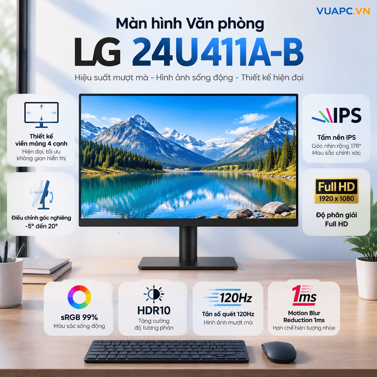 Màn hình Văn phòng LG 24U411A-B | 24 inch, FHD, 120Hz, IPS