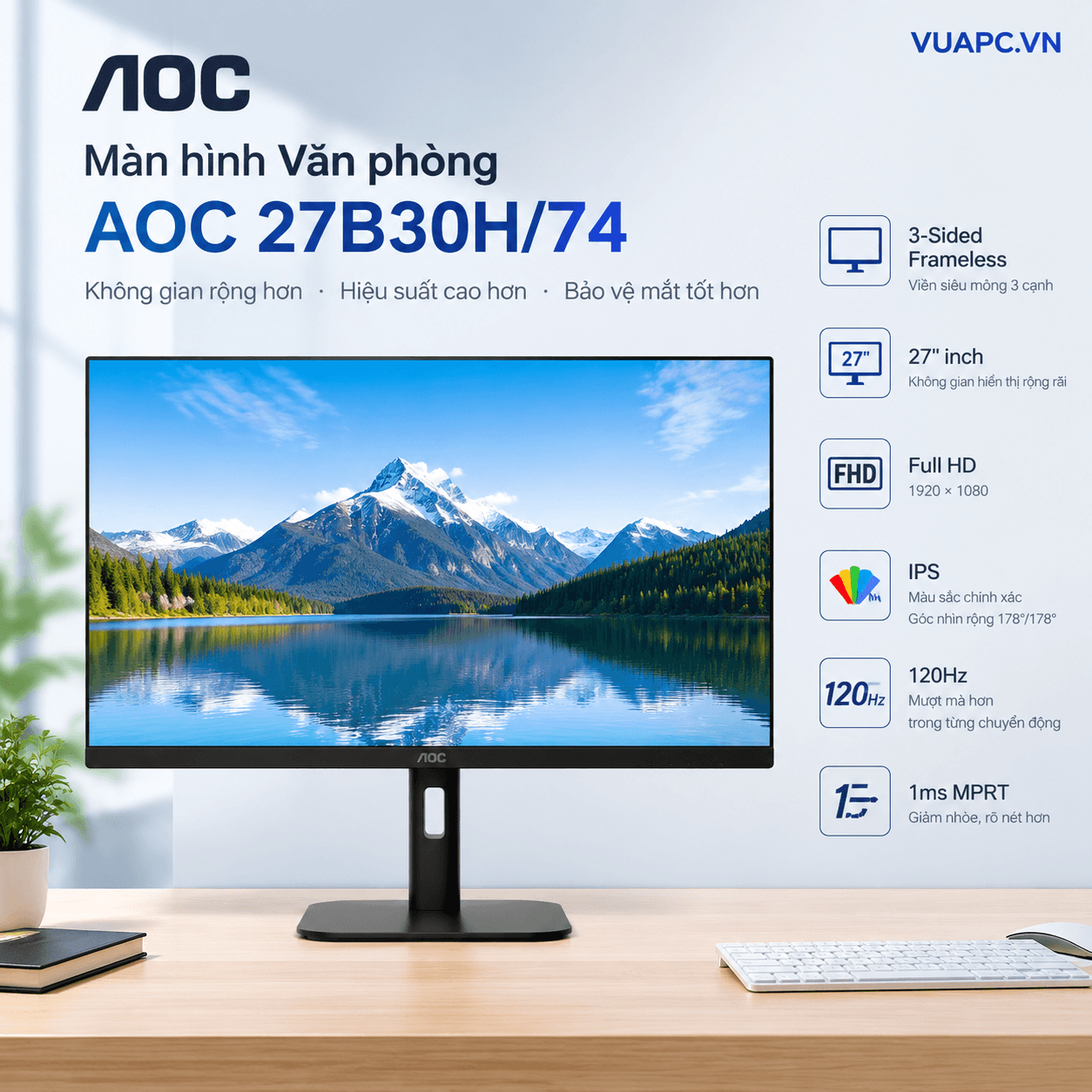 Màn hình Văn phòng AOC 27B30H/74 | 27 inch, FHD, 120Hz, IPS