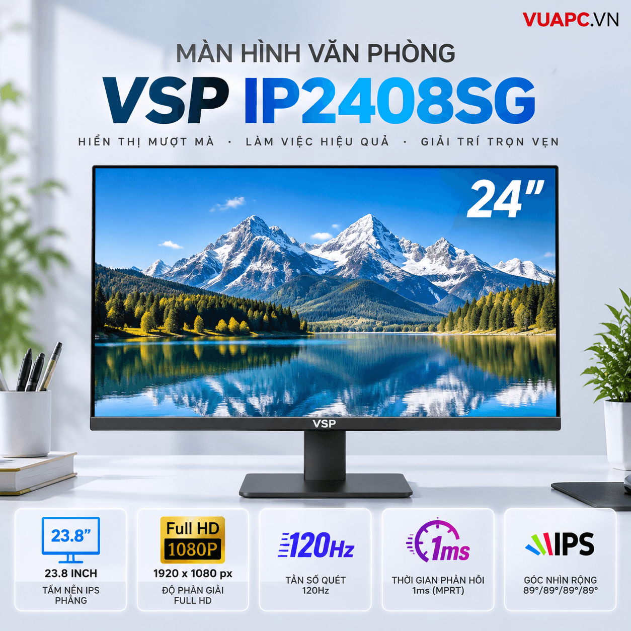 Màn hình văn phòng VSP IP2408SG | 24 inch, FHD, 120Hz, IPS