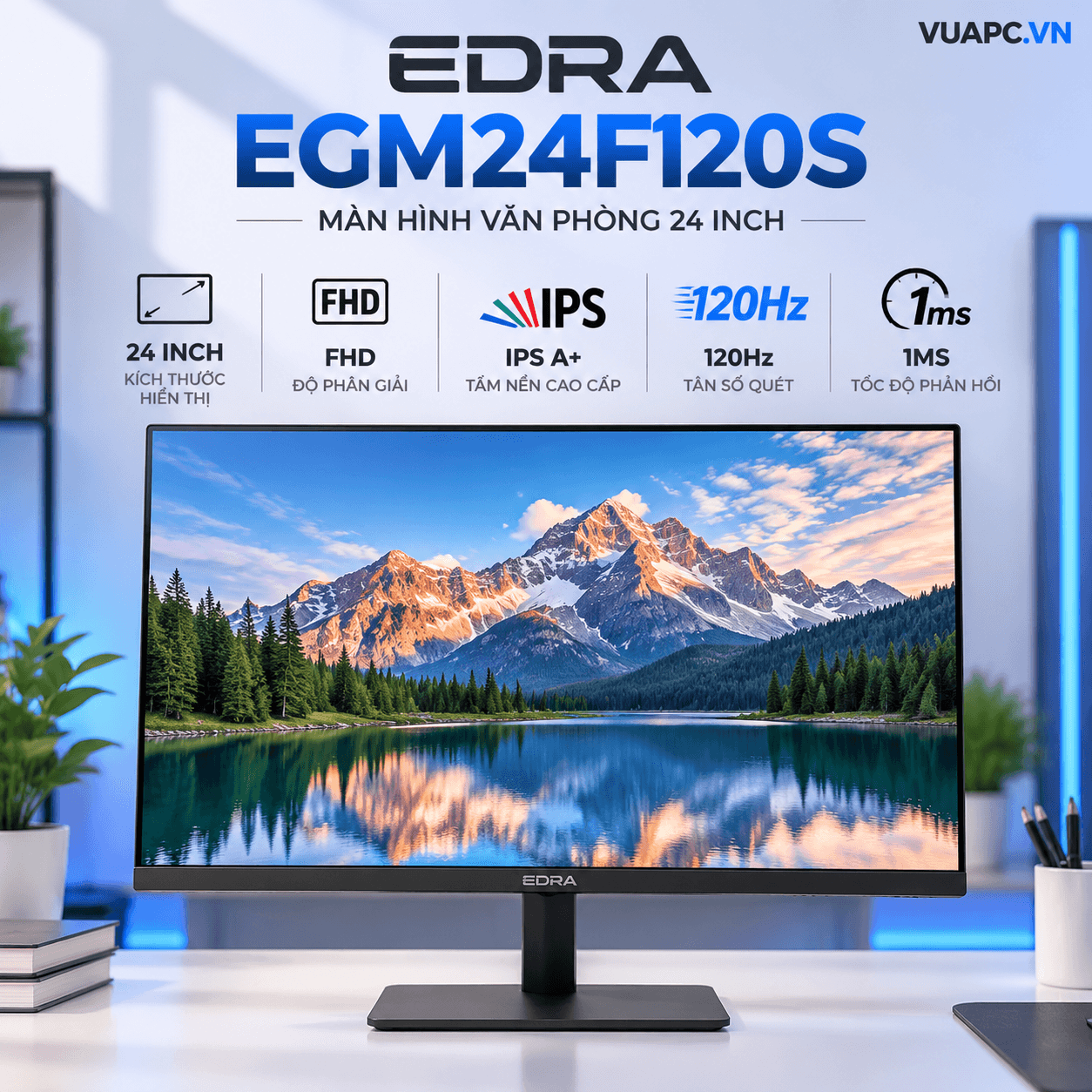 Màn hình văn phòng EDRA EGM24F120S | 24 inch, FHD, IPS A+, 120Hz, 1ms