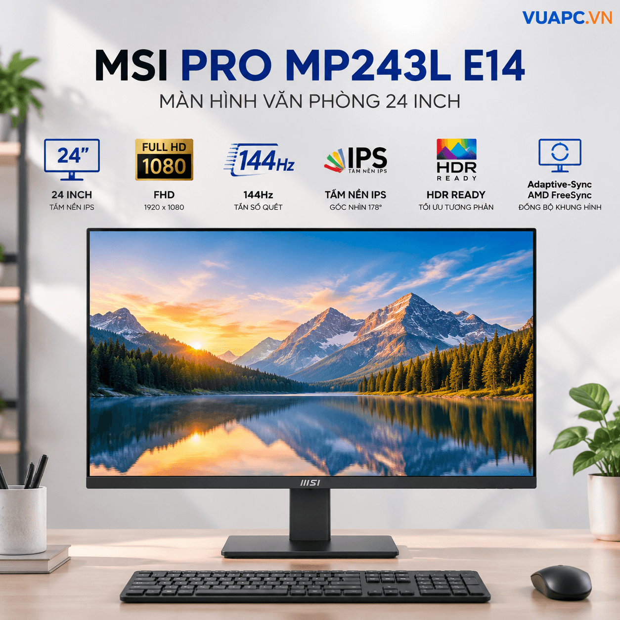 Màn hình Văn phòng MSI PRO MP243L E14 | 24 inch, FHD, 144Hz, IPS