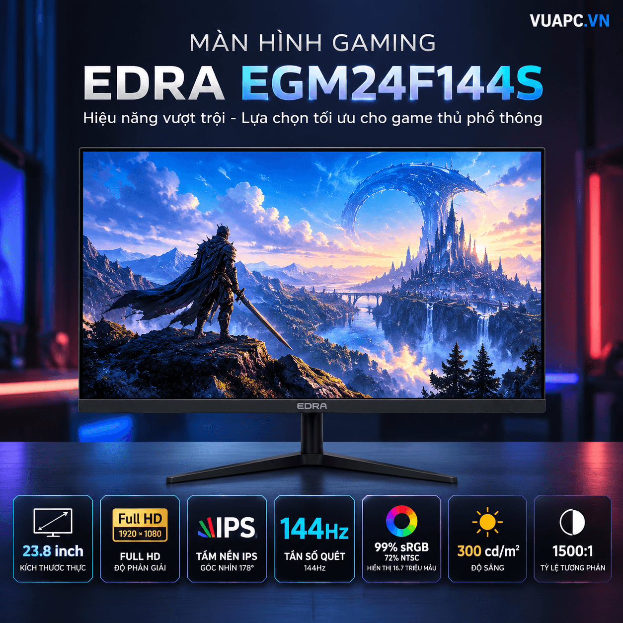 Màn hình Gaming EDRA EGM24F144S | 24 inch, Full HD, IPS, 144Hz