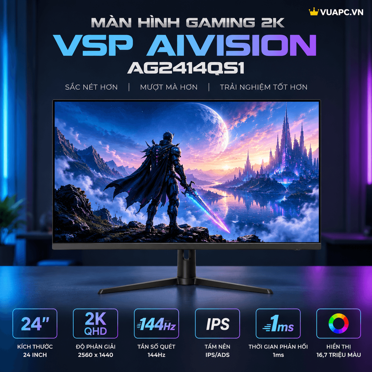 Màn hình Gaming 2K VSP Aivision AG2414QS1 | 24 inch, QHD, 144Hz, IPS, 1ms
