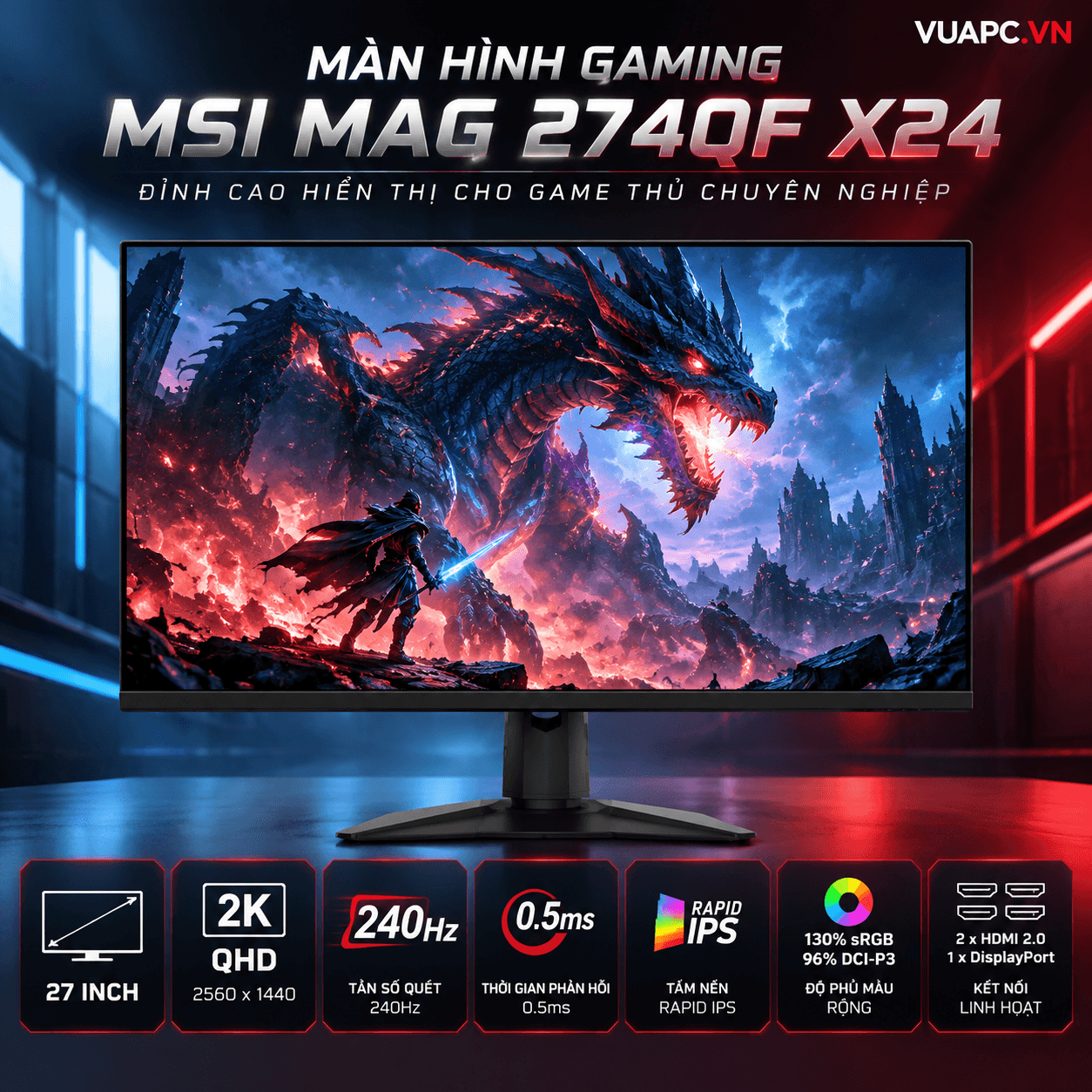 Màn hình Gaming MSI MAG 274QF X24 | 27 inch, 2K/QHD, 240Hz, IPS