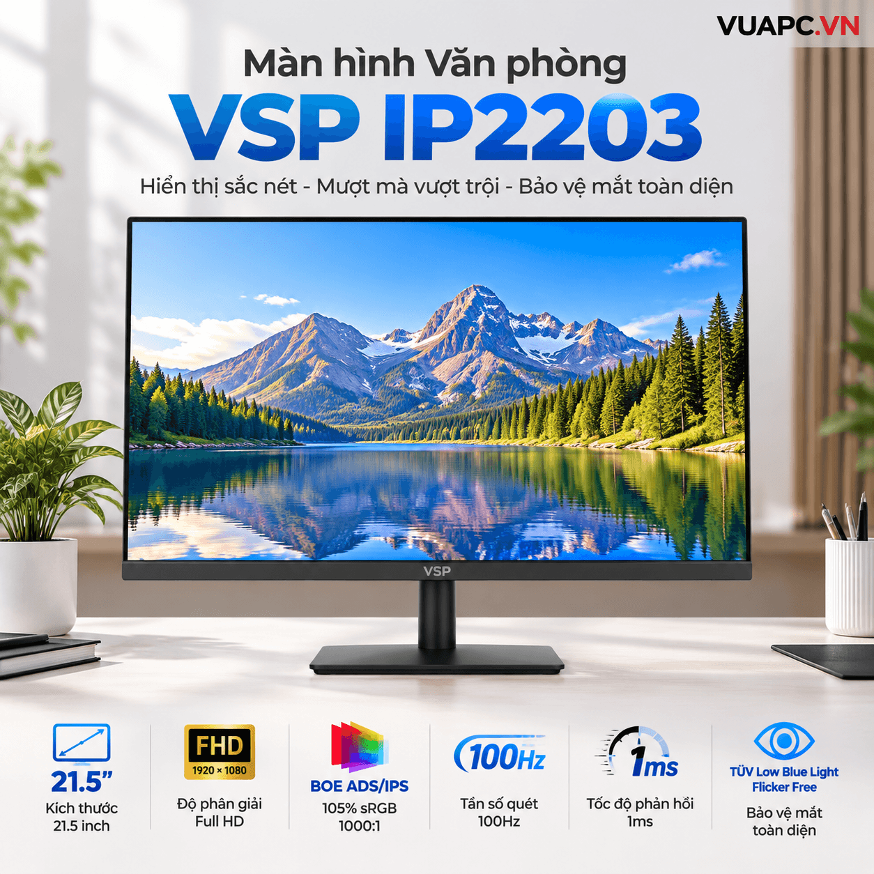 Màn hình Văn phòng VSP IP2203 | 22 inch, FHD, 100Hz, IPS