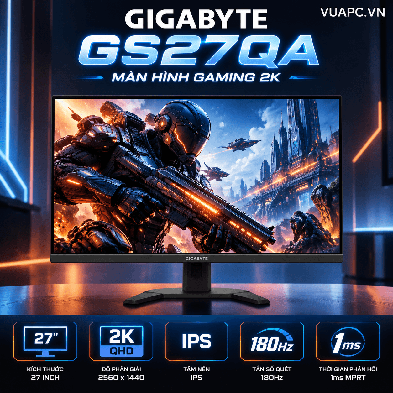 Màn hình Gaming Gigabyte 2K GS27QA | 27 inch, QHD, IPS, 180Hz, 1ms MPRT