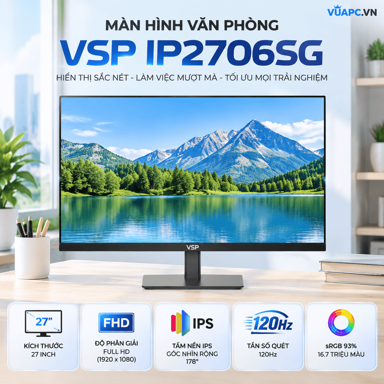 Màn hình văn phòng VSP IP2706SG | 27 inch, FHD, IPS, 120Hz