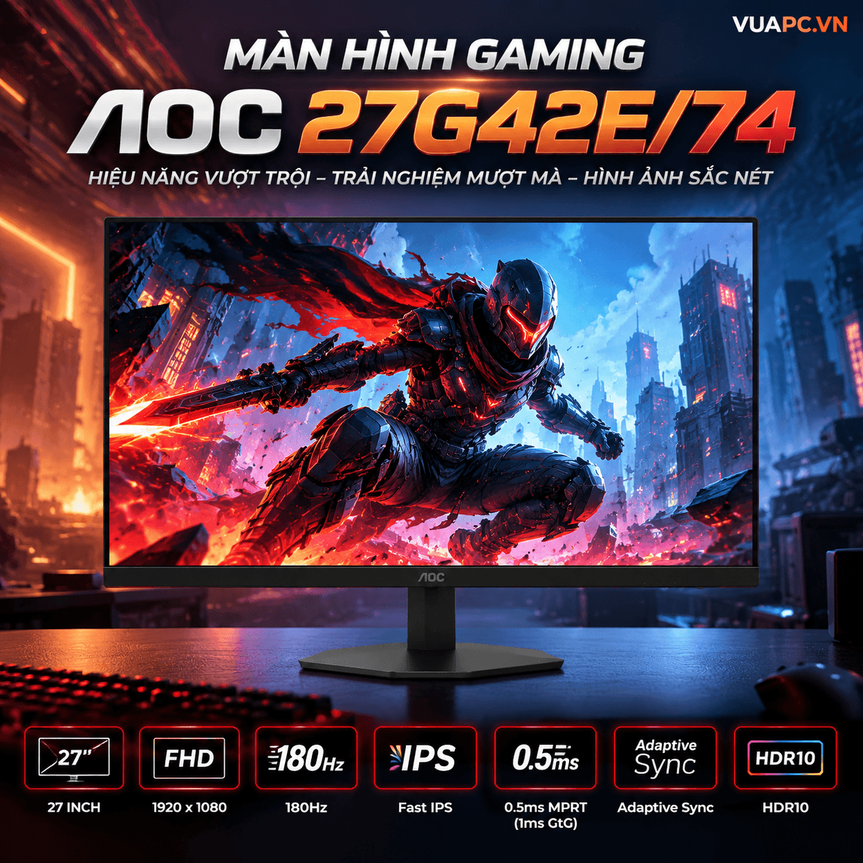 Màn hình Gaming AOC 27G42E/74 | 27 inch, FHD, 180Hz, IPS