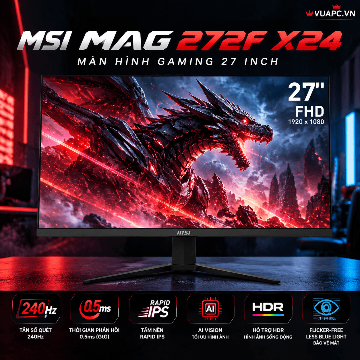 Màn hình Gaming MSI MAG 272F X24 | 27 inch, FHD, 240Hz, IPS