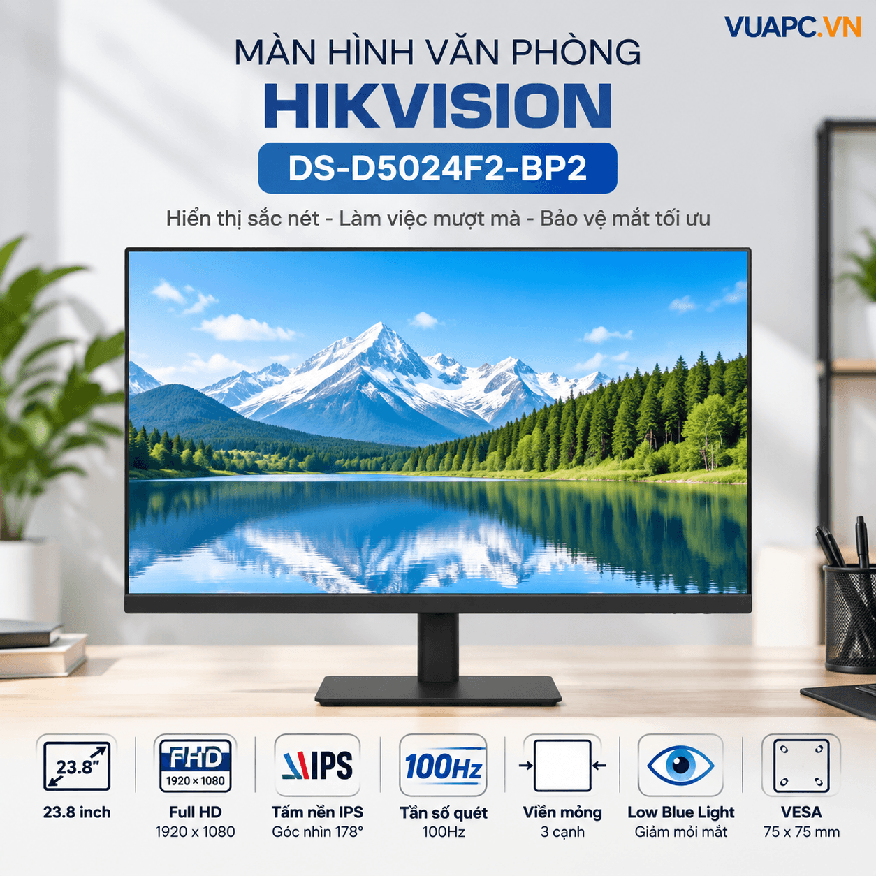 Màn hình Văn phòng Hikvision DS-D5024F2-BP2 | 23.8 inch, FHD, 100Hz, IPS