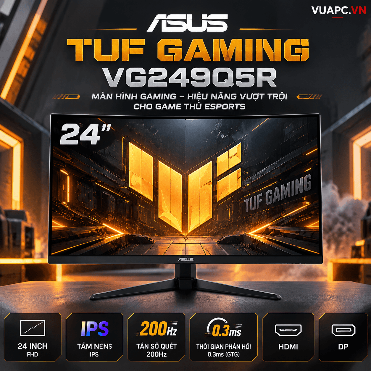 Màn Hình Asus TUF Gaming VG249Q5R | 24 inch, FHD, IPS, 200Hz, 0.3ms, HDMI, DP