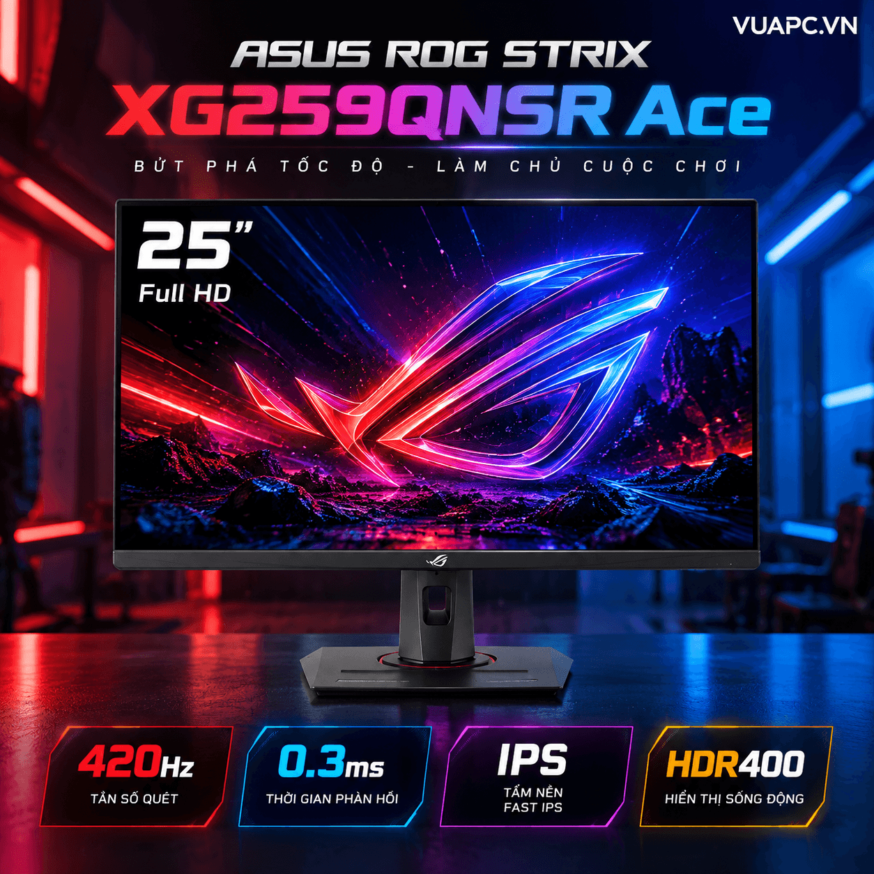 Màn hình Gaming ASUS ROG Strix XG259QNSR Ace | 25 inch, Full HD, IPS, 420Hz, 0.3ms, HDR400