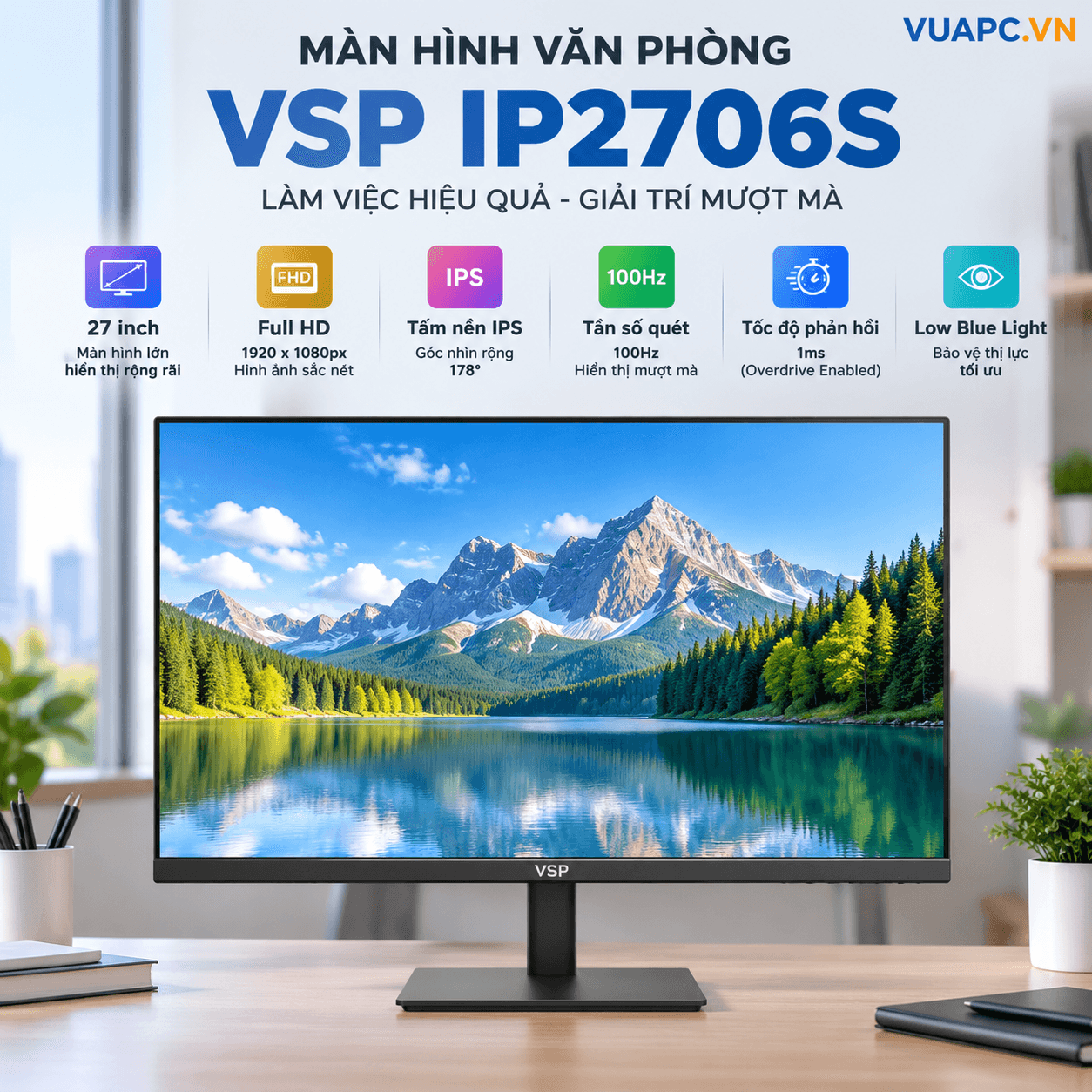 Màn hình Văn phòng VSP IP2706S | 27 inch, FHD, 100Hz, IPS