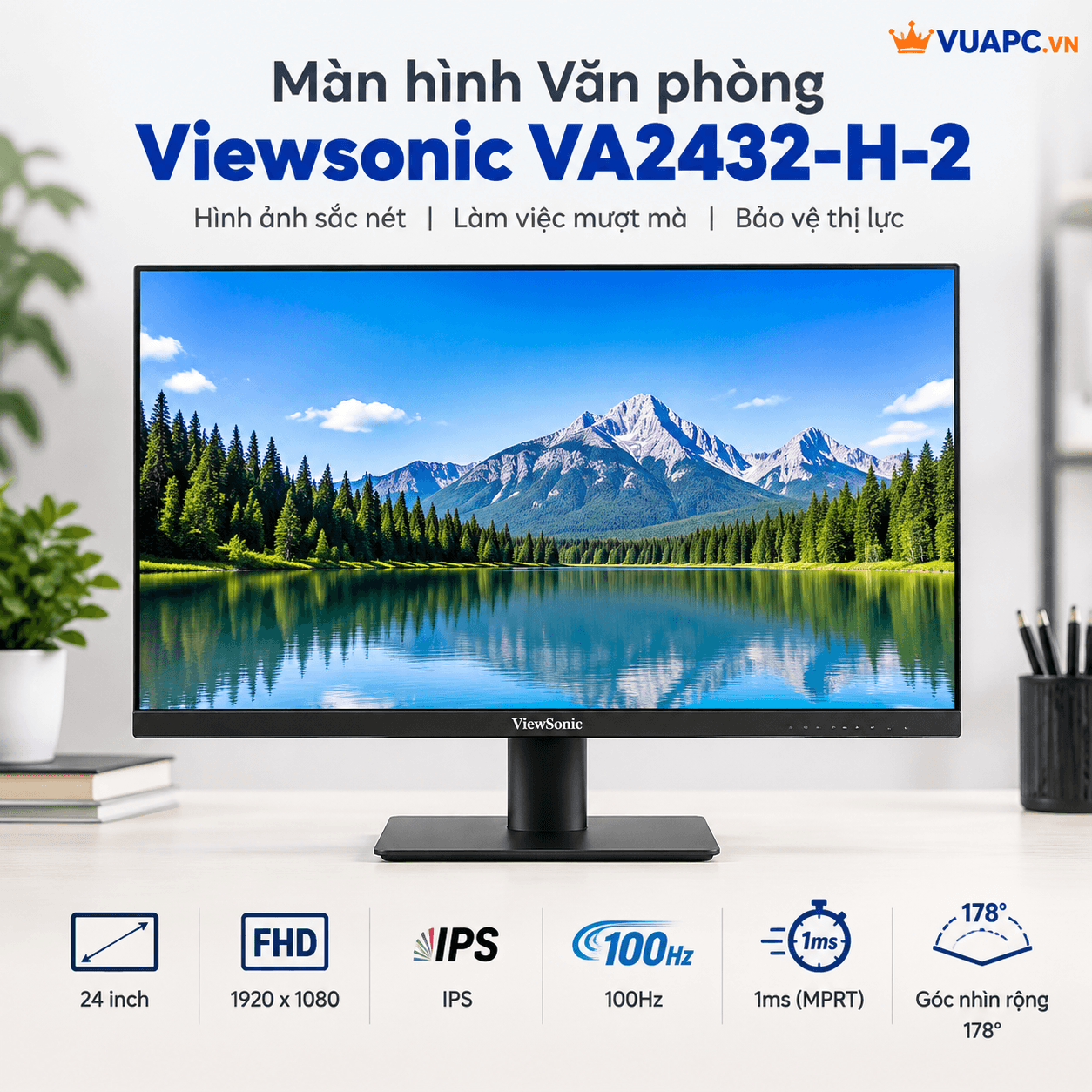 Màn hình Văn phòng Viewsonic VA2432-H-2 | 24 inch, FHD, 100Hz, IPS
