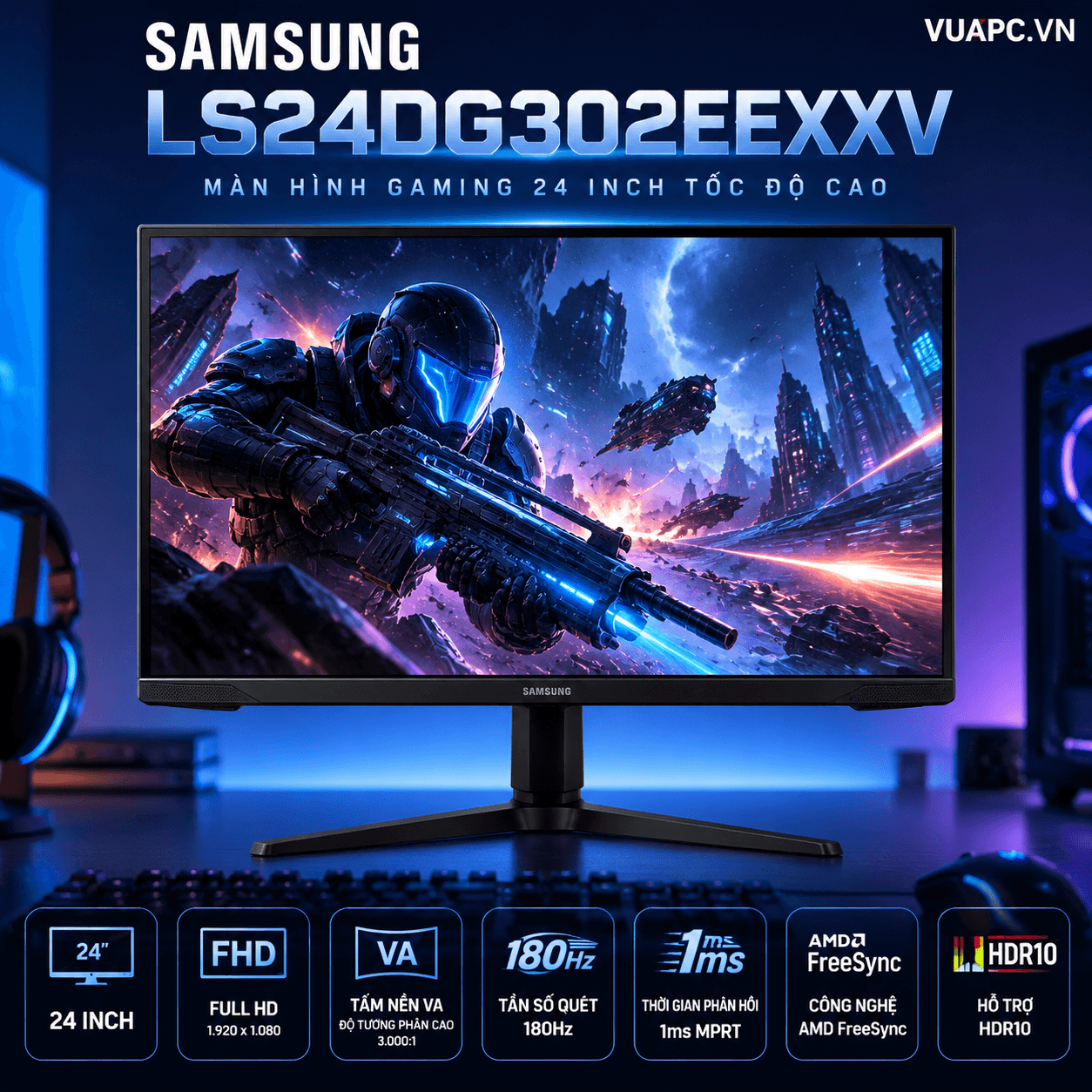 Màn hình Gaming Samsung LS24DG302EEXXV | 24 inch, FHD, 180Hz, VA