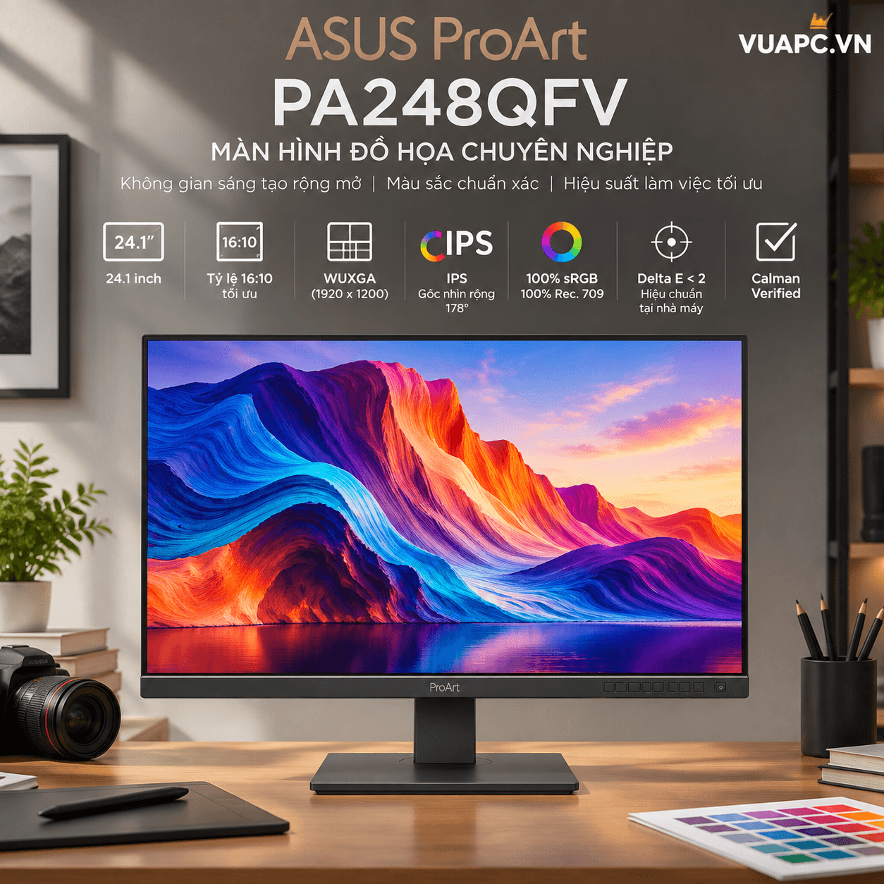 Màn hình đồ hoạ ASUS ProArt PA248QFV | 24 inch, FHD, 100Hz, IPS