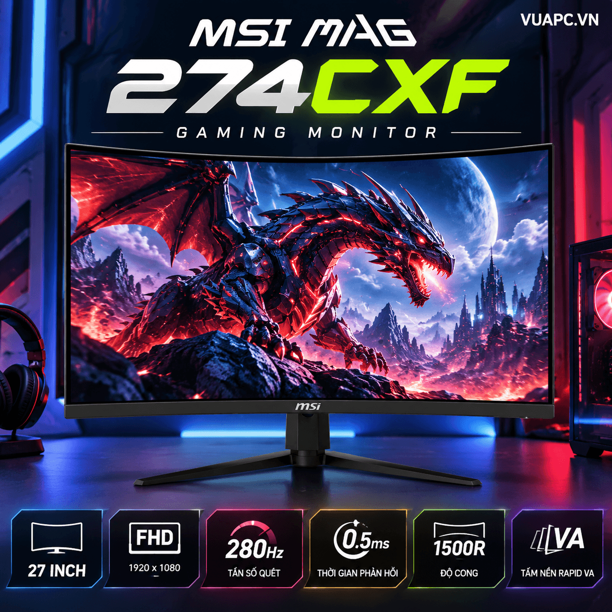 Màn hình Gaming MSI MAG 274CXF | 27 inch, FHD, 280Hz, VA
