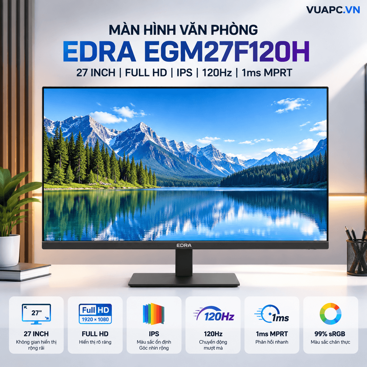 Màn hình Văn phòng EDRA EGM27F120H | 27 inch, Full HD, IPS, 120Hz, 1ms MPRT