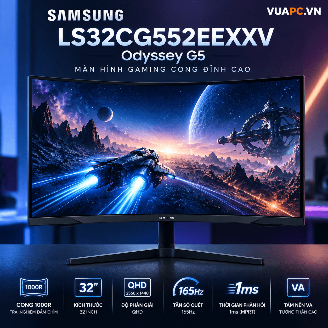 Màn hình Gaming Samsung LS32CG552EEXXV | 32 inch, 2K/QHD, 165Hz, VA