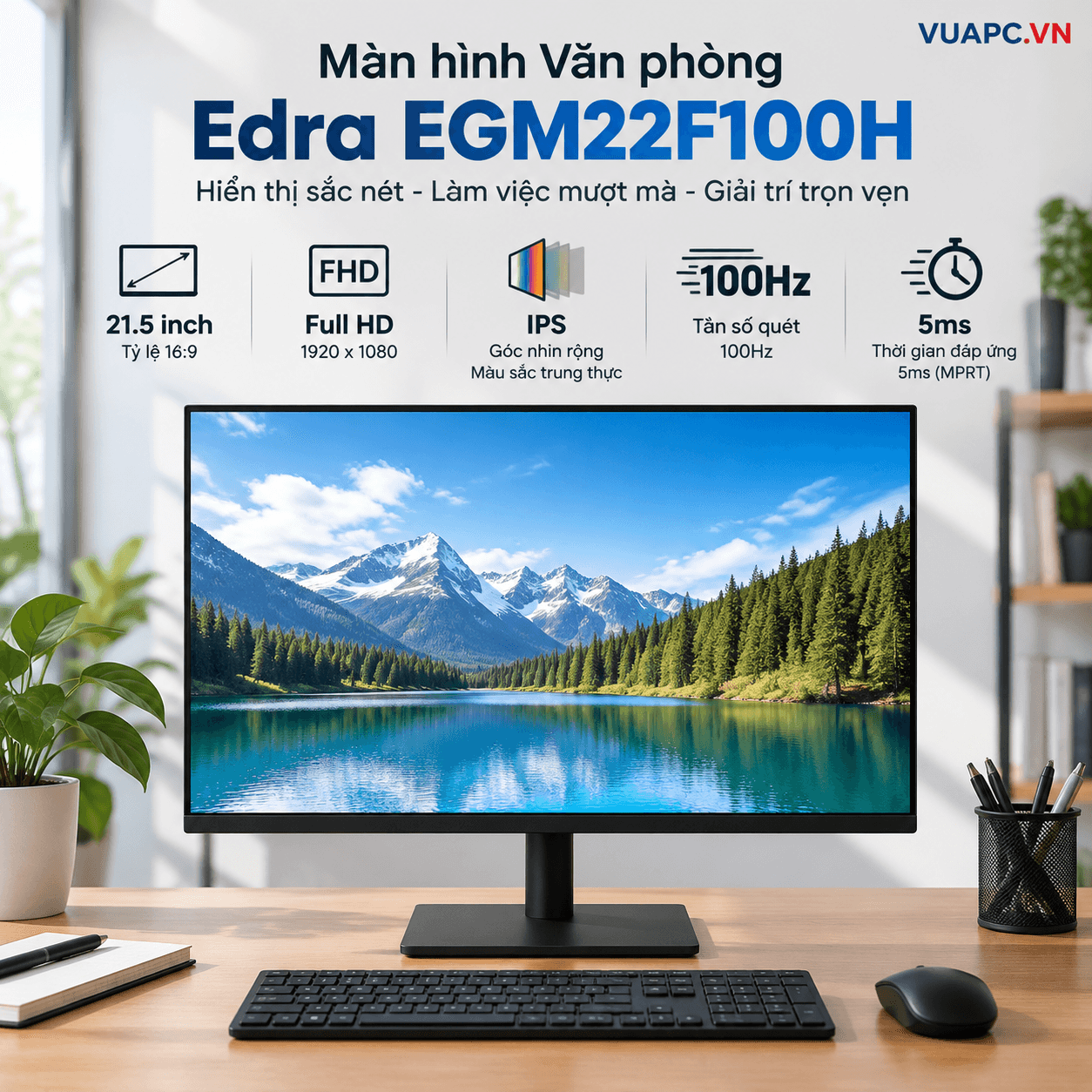 Màn hình Văn phòng Edra EGM22F100H | 22 inch, FHD, 100Hz, IPS