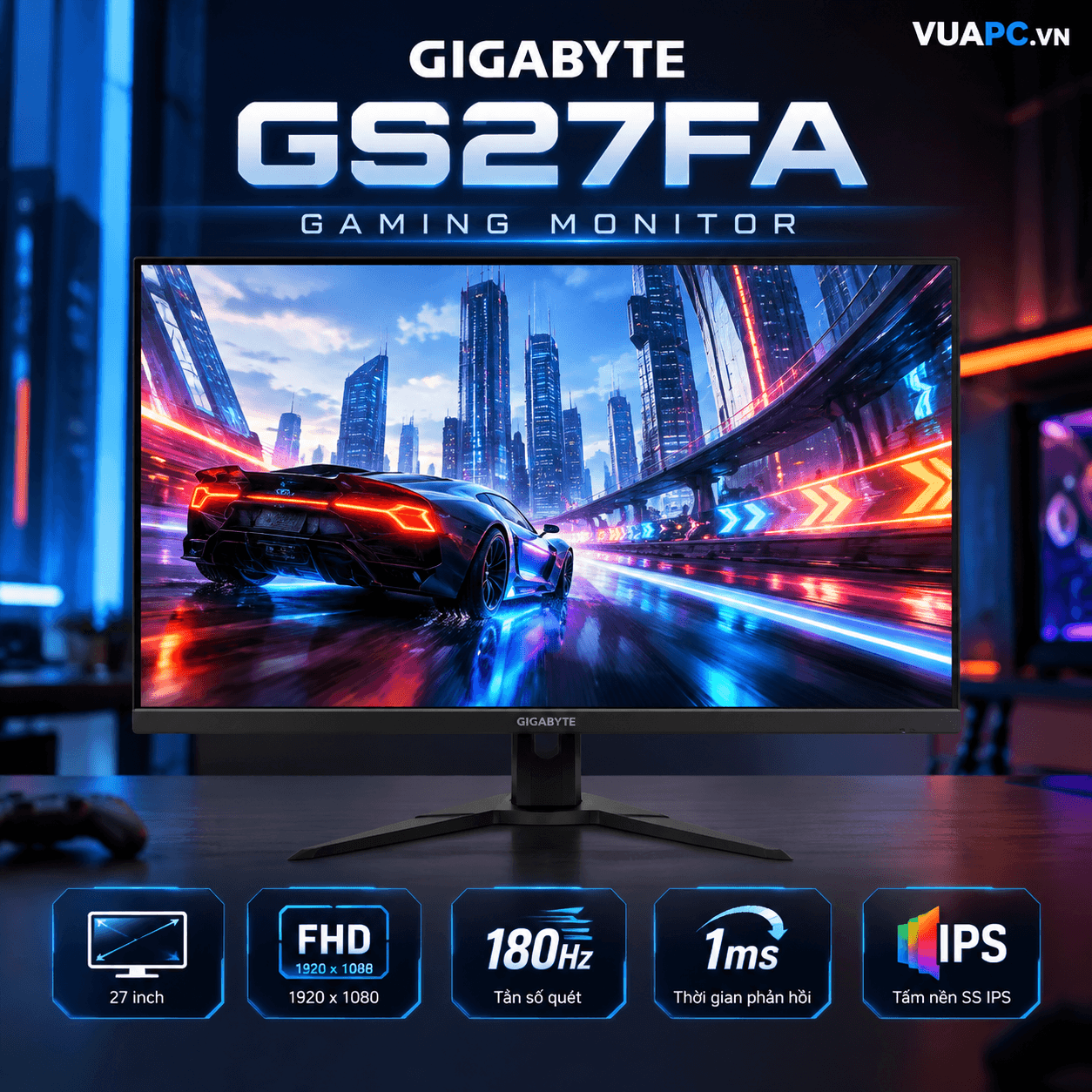 Màn hình Gaming Gigabyte GS27FA | 27 inch, FHD, 180Hz, IPS