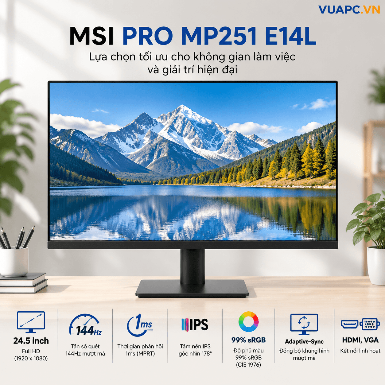 Màn hình MSI PRO MP251 E14L | 24.5 inch, Full HD, 144Hz, IPS, HDMI, VGA