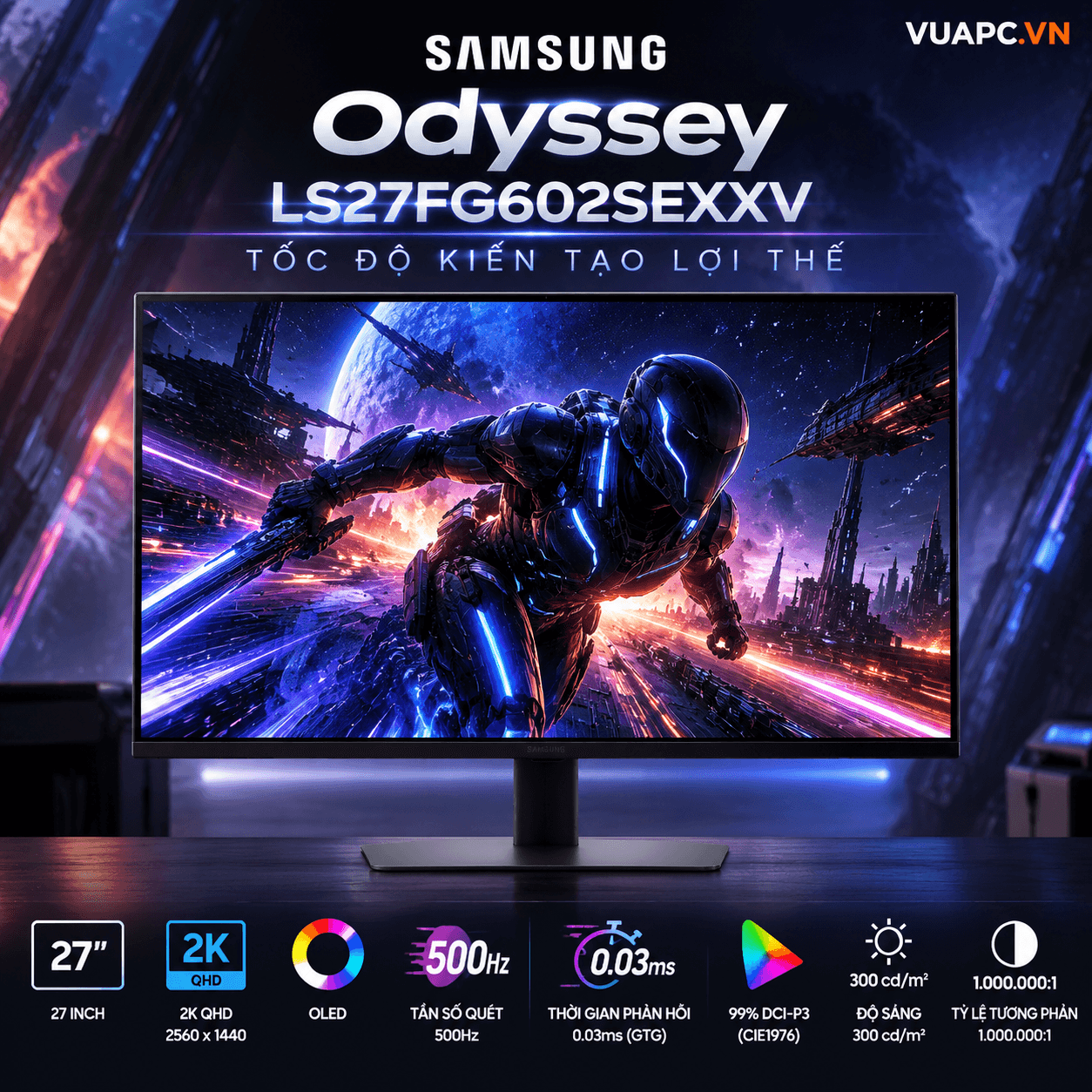 Màn hình Gaming Samsung LS27FG602SEXXV | 27 inch, 2K/QHD, 500Hz, OLED