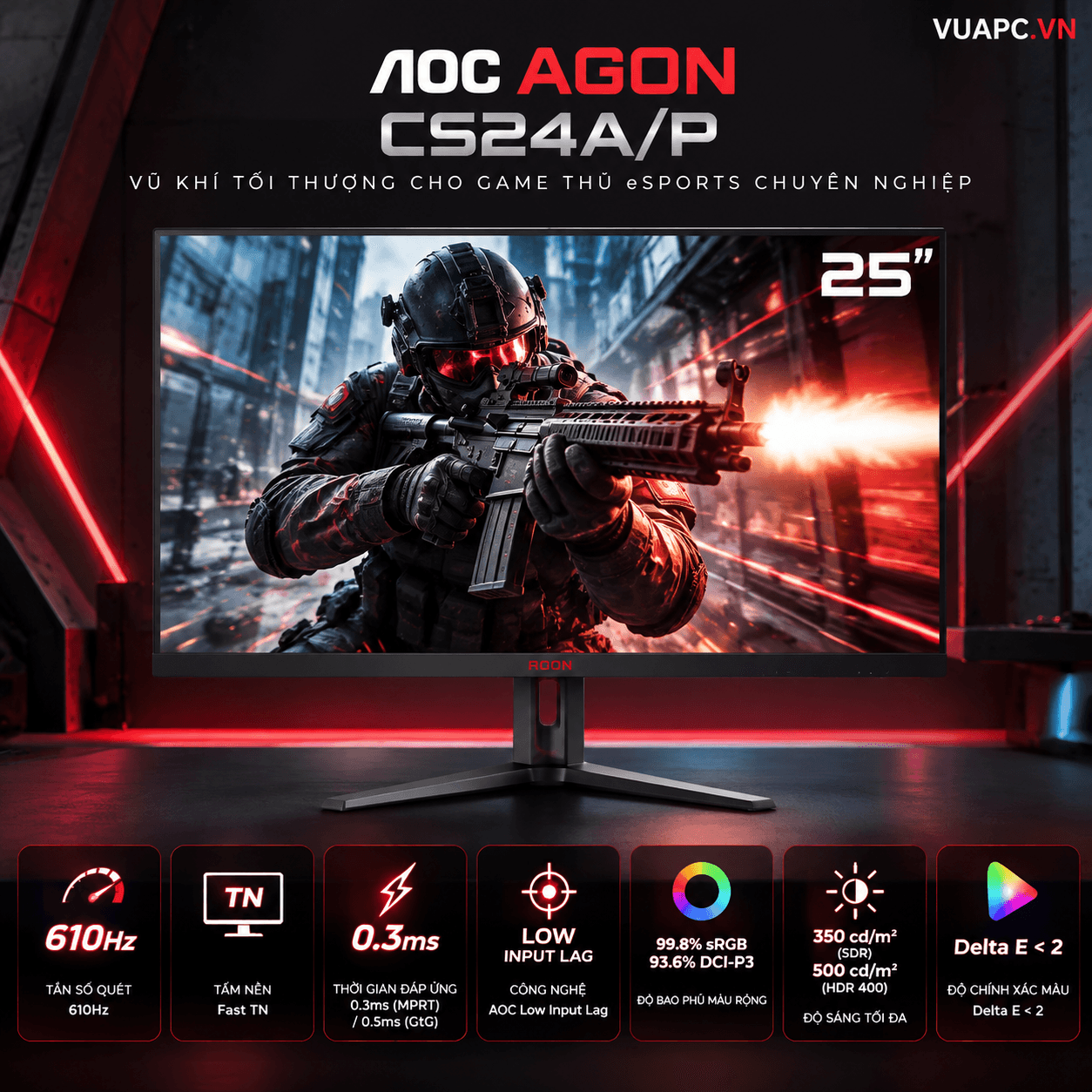 Màn hình Gaming AOC AGON CS24A/P | 25 inch, FHD, 610Hz, TN