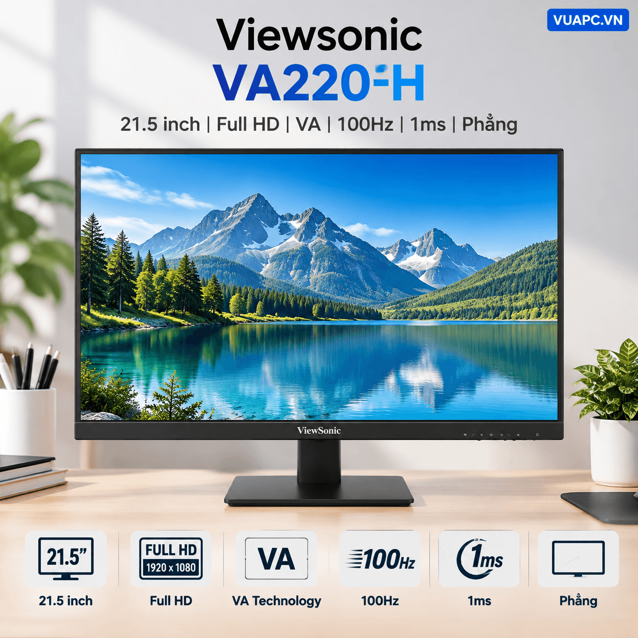 Màn hình Viewsonic VA220-H | 21.5 inch, Full HD, VA, 100Hz, 1ms, phẳng