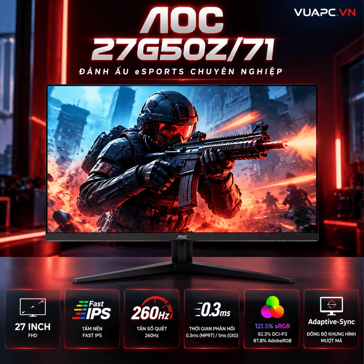 Màn hình Gaming AOC 27G50Z/71 | 27 inch, FHD, 260Hz, IPS