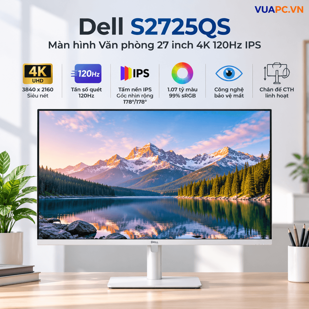 Màn hình Văn phòng Dell S2725QS | 27 inch, 4K/UHD, 120Hz, IPS