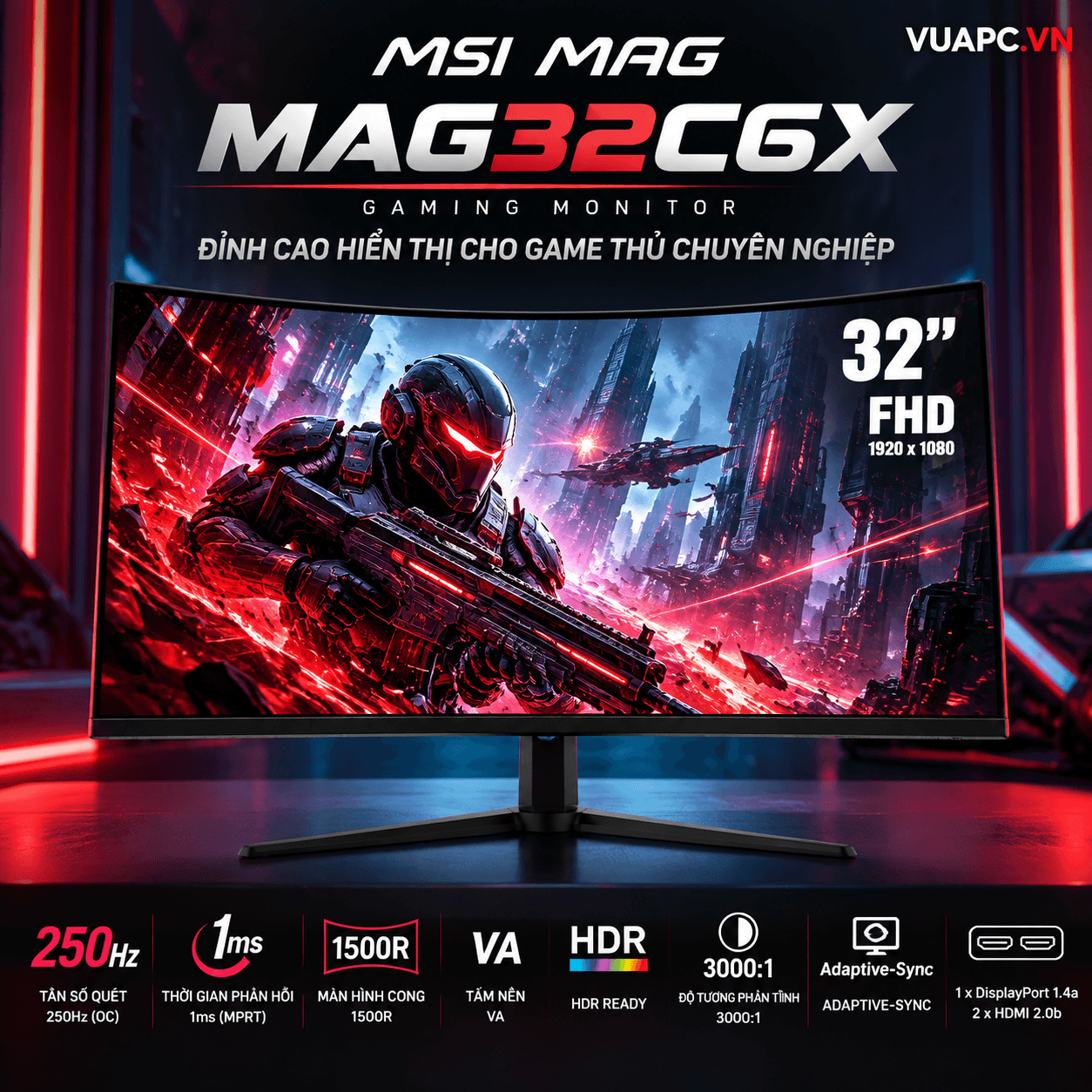 Màn hình Gaming MSI MAG MAG32C6X | 32 inch, FHD, 250Hz, VA