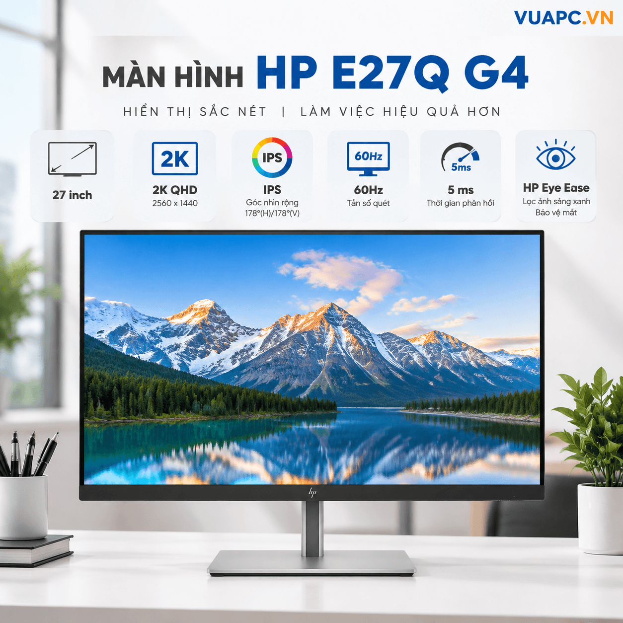 Màn Hình HP E27Q G4 | 27 inch, 2K, IPS, 60Hz, 5 ms