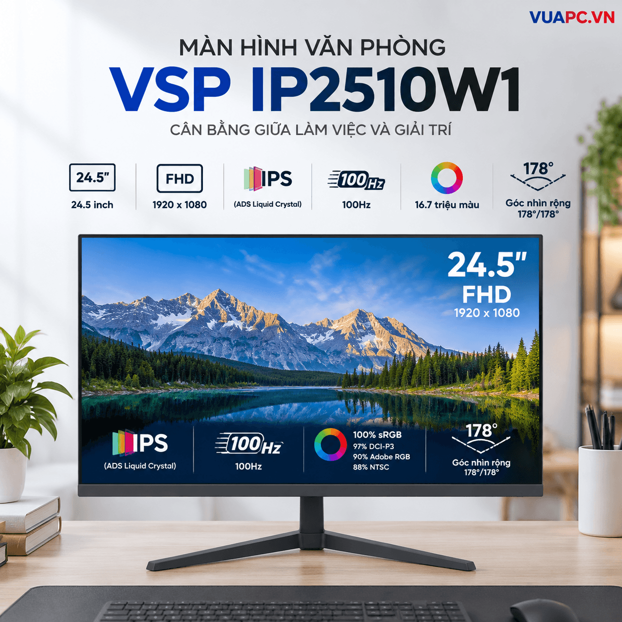 Màn hình Văn phòng VSP IP2510W1 | 25 inch, FHD, 100Hz, IPS