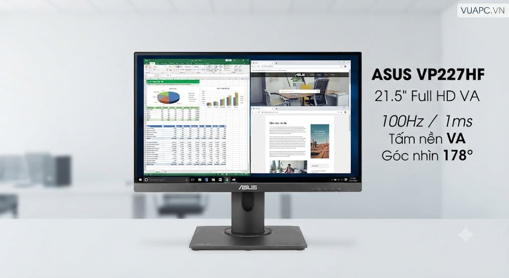 Màn hình văn phòng Asus VP227HF | 22 inch, Full HD, VA, 100Hz, 1ms