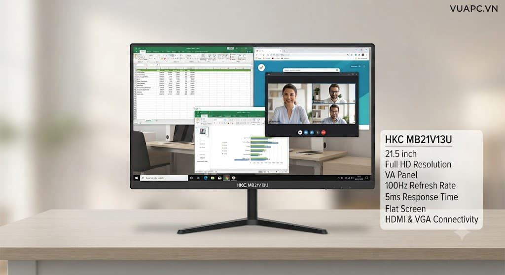 Màn hình HKC MB21V13U | 21.5 inch, Full HD, VA, 100Hz, 5ms, phẳng