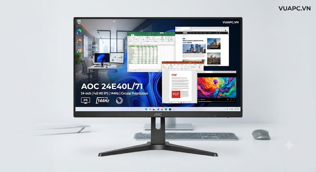 Màn hình Văn phòng AOC 24E40L/71 | 24 inch, Full HD, IPS, 144Hz, Phân cực tròn