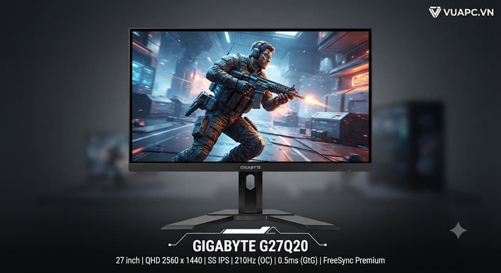 Màn hình Gaming Gigabyte G27Q20 | 27 inch, 2K/QHD, 210Hz (OC), IPS, 0.5ms, Chân CTH