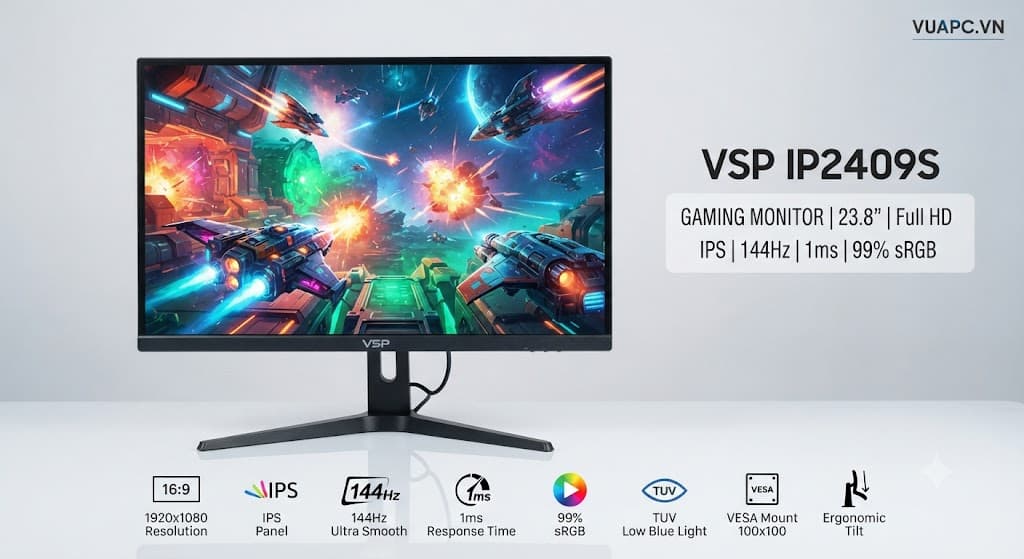 Màn hình Gaming VSP IP2409S | 24 inch, Full HD, IPS, 144Hz, 1ms