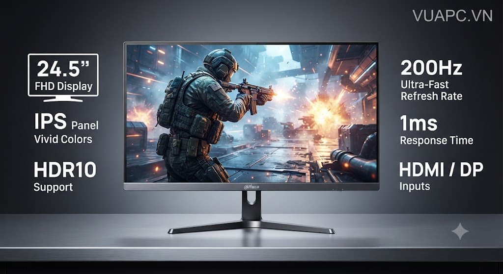 Màn hình Gaming Dahua DHI-LM25-E231BN | 24.5 inch, FHD, 200Hz, IPS, 1ms, HDR10, HDMI/DP