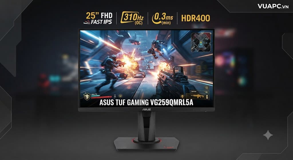 Màn hình Gaming AI ASUS TUF VG259QMRL5A | 25 inch, Full HD, Fast IPS, 310Hz (OC), 0.3ms, HDR400