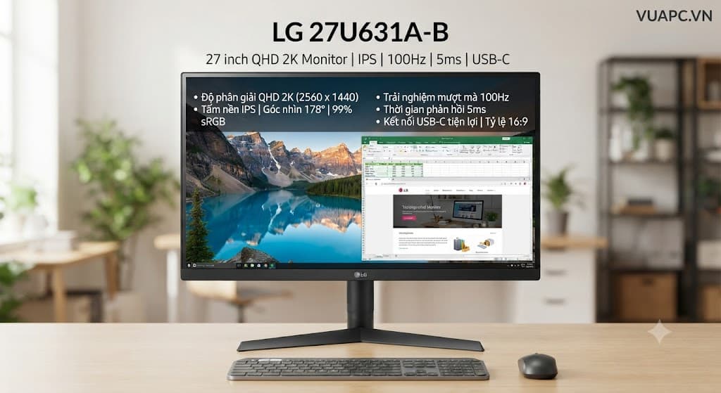 Màn hình LG 27U631A-B | 27 inch, QHD 2K, IPS, 100Hz, 5ms, USB-C