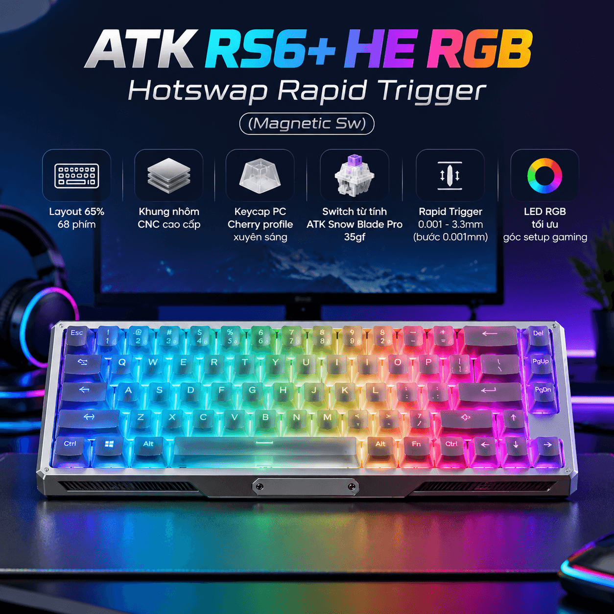 Bàn phím cơ ATK RS6+ HE RGB Hotswap Rapid Trigger (Magnetic Sw)